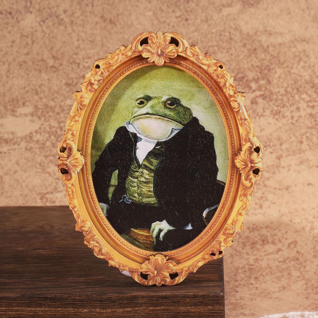 Oval vintage wooden photo frame refrigerator magnet, suit frog refrigerator decoration sticker, refrigerator magnet souvenir gif