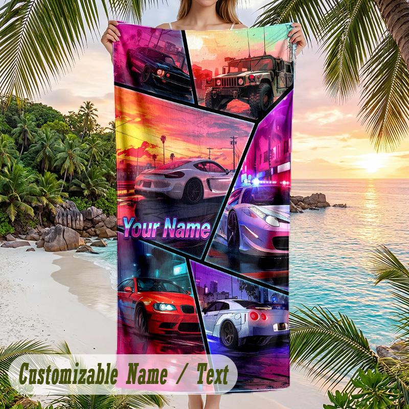 GTA Beach Towel, Personalized Custom Text, Quick Dry Soft Large Towel For Swimming Pool Travel