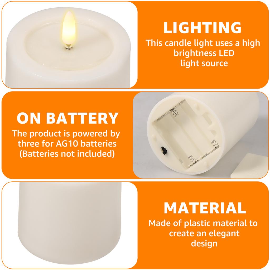 3Pcs LED Candle Lamp Flameless LED Flickering Pillar Waterproof Candle Home Decor Flickering Pillar for Bedroom Office Ornaments