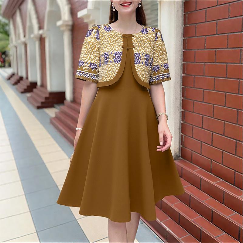 ZANZEA Женское повседневное платье с коротким рукавом, пэчворк, принт в стиле ретро, имитация двух частей