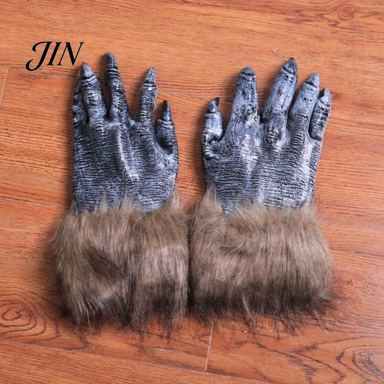 Durable Werewolf Gloves Realistic Claws Gloves, Furry Black Wolf Paw Costume Headgear, Halloween Cosplay Accessories Beast Animal Props for