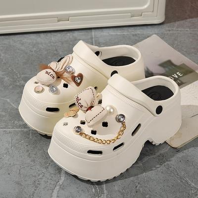 Мода 2025 Новые милые DIY тапочки на платформе с бантом для женщин Летняя садовая обувь Толстая подошва Девочки Домашние уличные сандалии Модные клоги