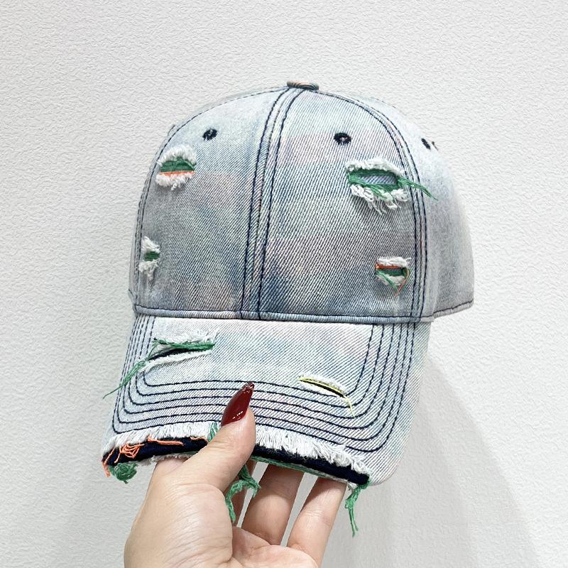 Retro Ripped Denim Hat Personalized Creative Baseball Cap Washed Distressed Trendy Peaked Hats for Women & Men