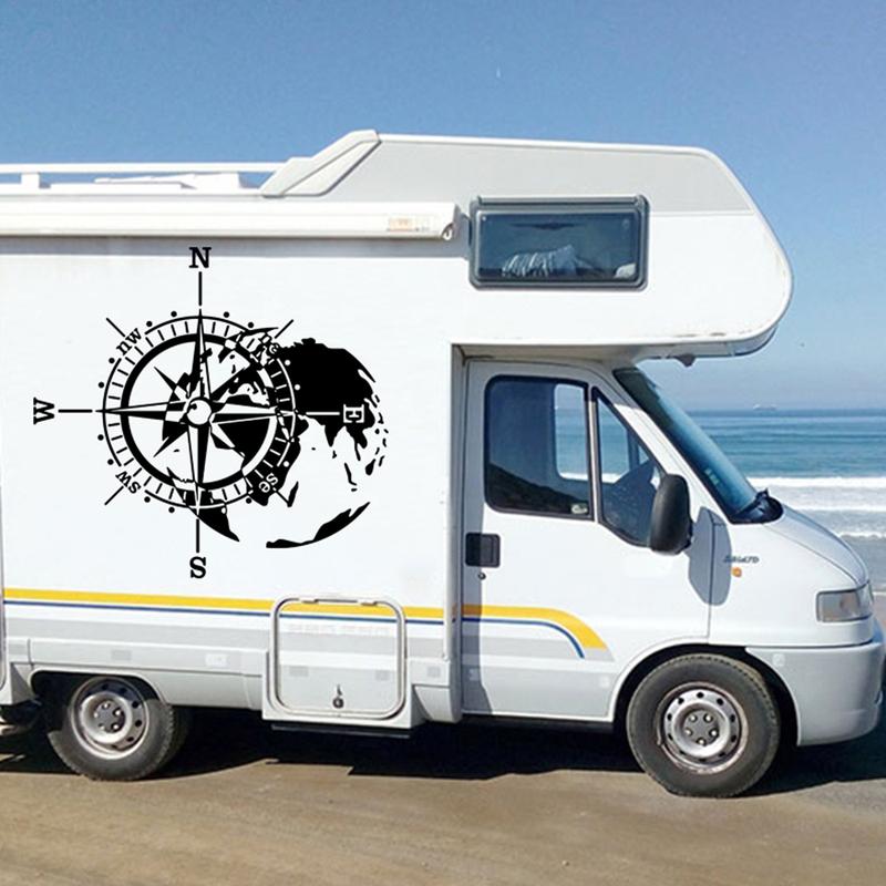 Компас Карта мира Кемпер Автодом Наклейка Грузовик Наклейка Исследуйте Приключения Время Путешествия 4x4 Внедорожный Караван Автодом Виниловый Декор