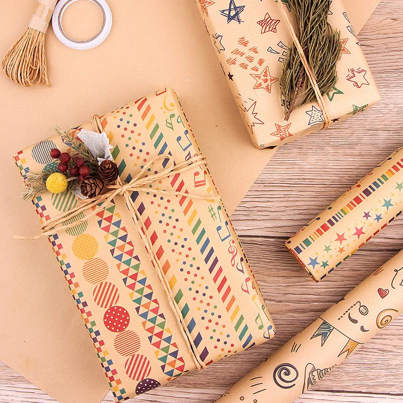 Christmas Gift Wrapping Paper Sheets Christmas Design with 10 tags,Birthday Kraft Brown Wrapping Paper set for Weddings, Graduations,Boys, Girls,Wome
