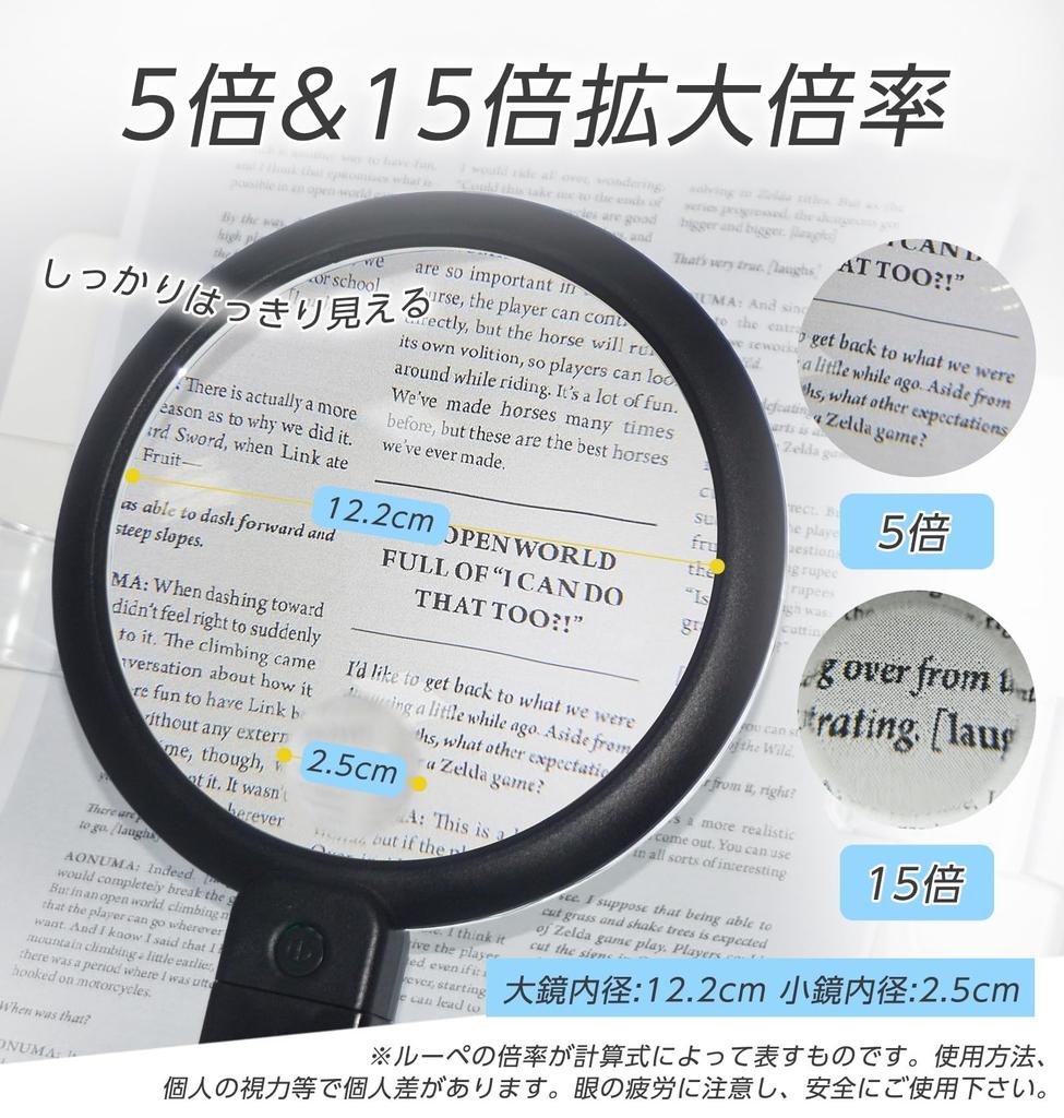 SUNEYES Neck Magnifying Glass, 5x Large Mirror, 15x Small Mirror, 12.2cm Diameter, LED Light, USB Charging, 36 Lights, 3 Dimmable Levels, 2 Lenses,