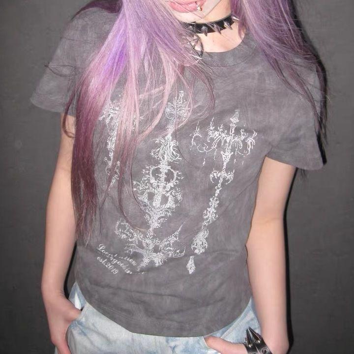 Punk Vintage Streetwear T Shirts Women American Retro Grunge Gothic Harajuku Y2k Graphic Print Short Sleeve Tees Tops