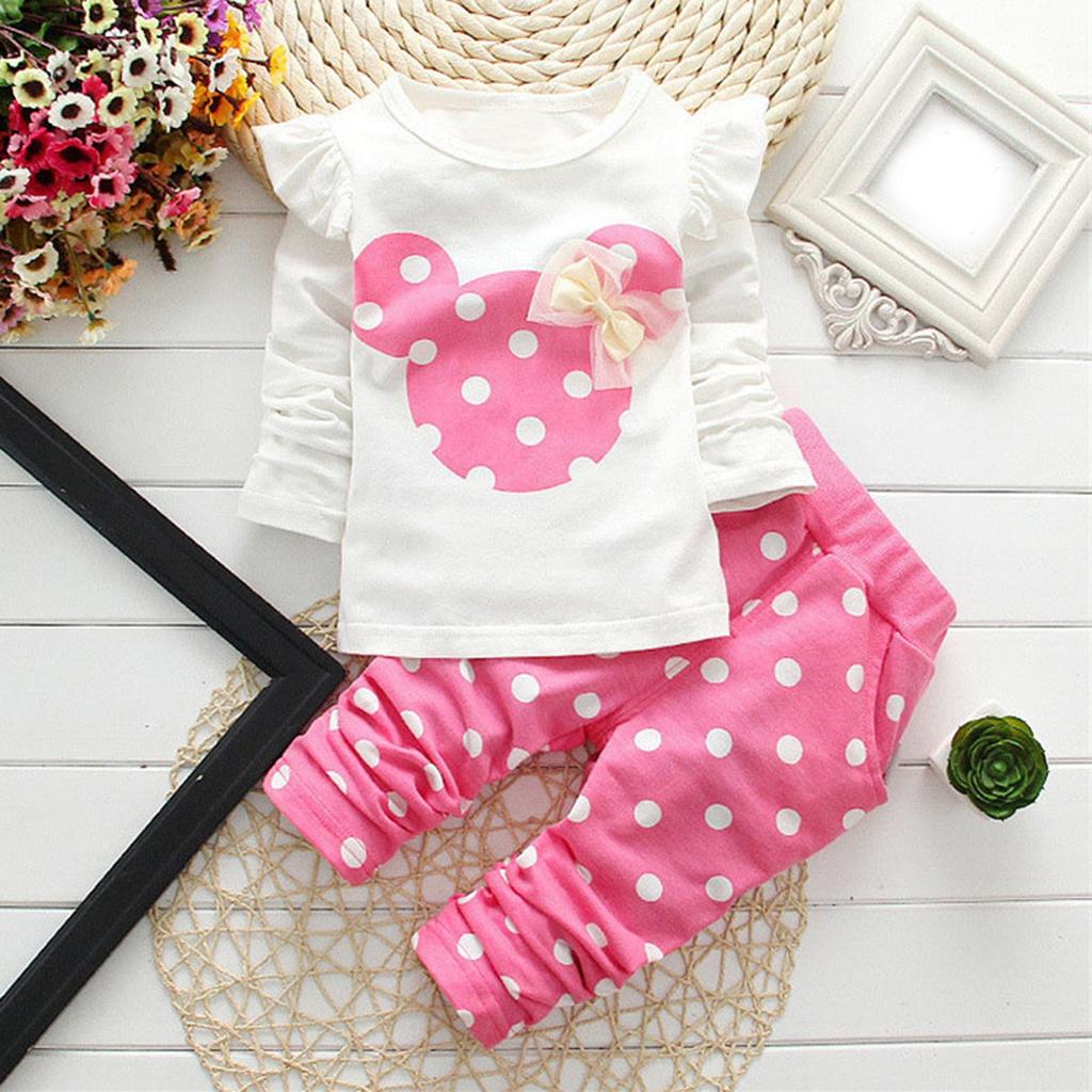 Комплект одежды из 2 предметов: топы, брюки, банты в горошек