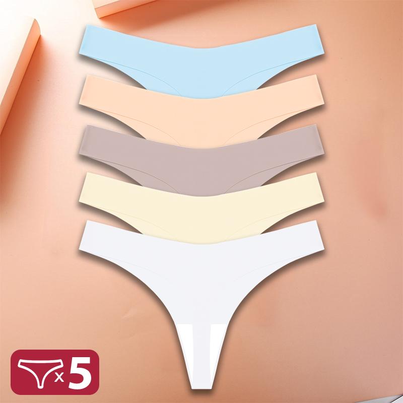 5Pcs/Set Sexy G-String Underwear Female T-back Intimates Lingerie Seamless Low Waist Underpants 10 Color Lady Bikini Panty XS-XL