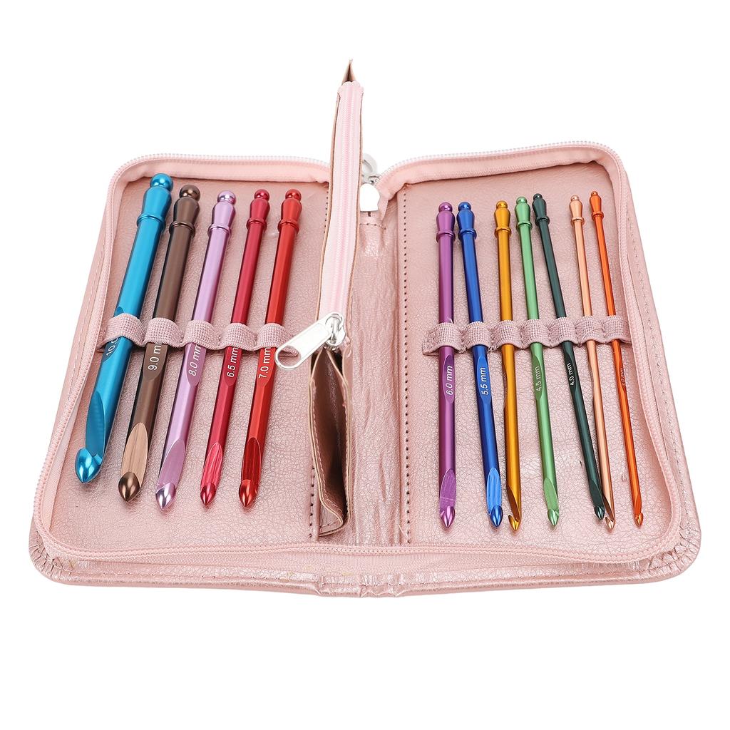 Набор крючков для вязания из 12 шт. Эргономичные алюминиевые металлические крючки с футляром для начинающих 3-10 мм 15 см длиной