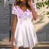 Summer Fashion Women's V Neck Short Sleeve Flower Printed  Dress Sex Short Skirt Dresses