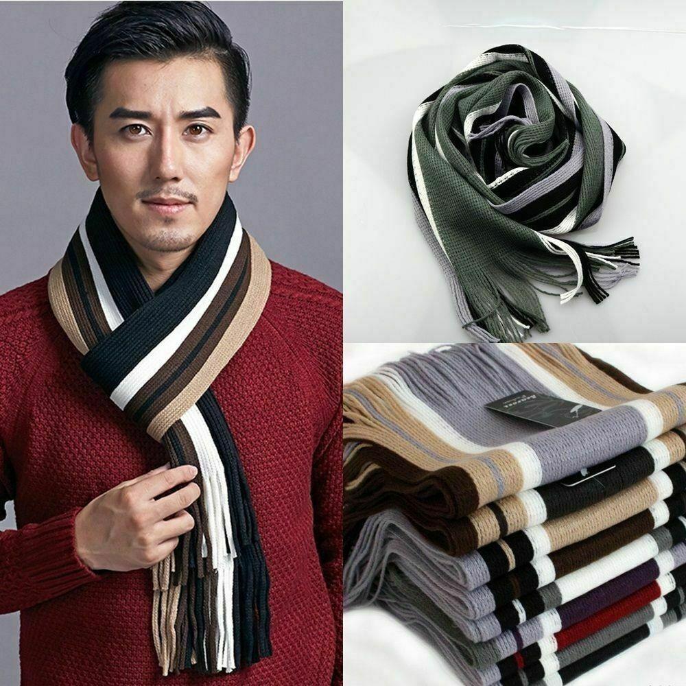 Neck Warm Men Striped Scarf Thick Neck Wrap Casual Winter Long Shawl