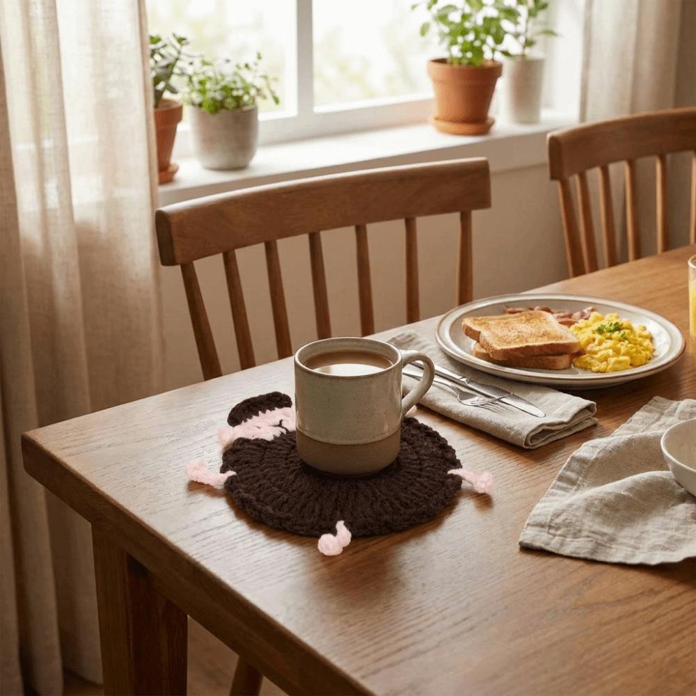 Cute Crochet Lamb Coasters Cartoon Teacup Pad Creative Heat Insulator Pad Cafe Use