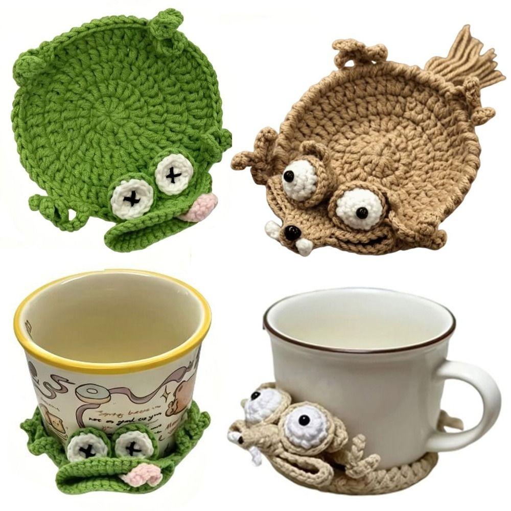 Creative Crochet Squirrel Coasters Pressable Drink Insulation Pad Gift Water Cup Mat Tableware