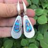 Bohemian Drop Turquoise Hook Earrings Creative Hand Carved Pattern Drop Earrings