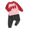 Baby 2 Piece Outfit Plush Letter Embroidery Long Sleeve Sweatshirt and Elastic Pants Set for Newborn Infant Fall Clothes