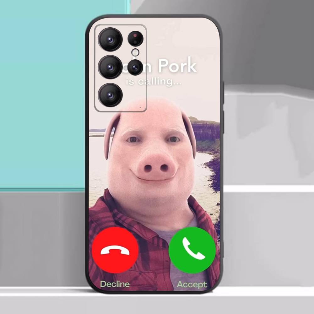 John Pork звонит Чехол для ответа на звонок для Samsung Galaxy Чехол S25 S23 S22 S21 S30 S20 S10 Ultra Plus FE ТПУ Мягкий чехол