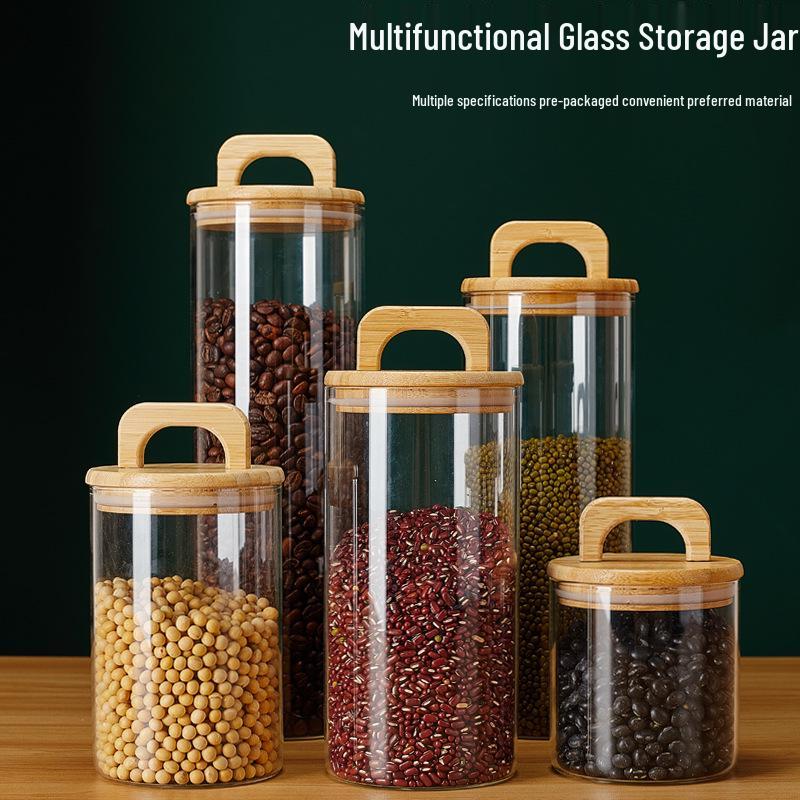 Vintage Glass Storage Jar with Handle Lid - Moisture & Mildew Proof, High-Temperature Resistant for Coffee and More