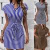 Women's Dolman Sleeve V-neck Striped Lace-up Short Dress