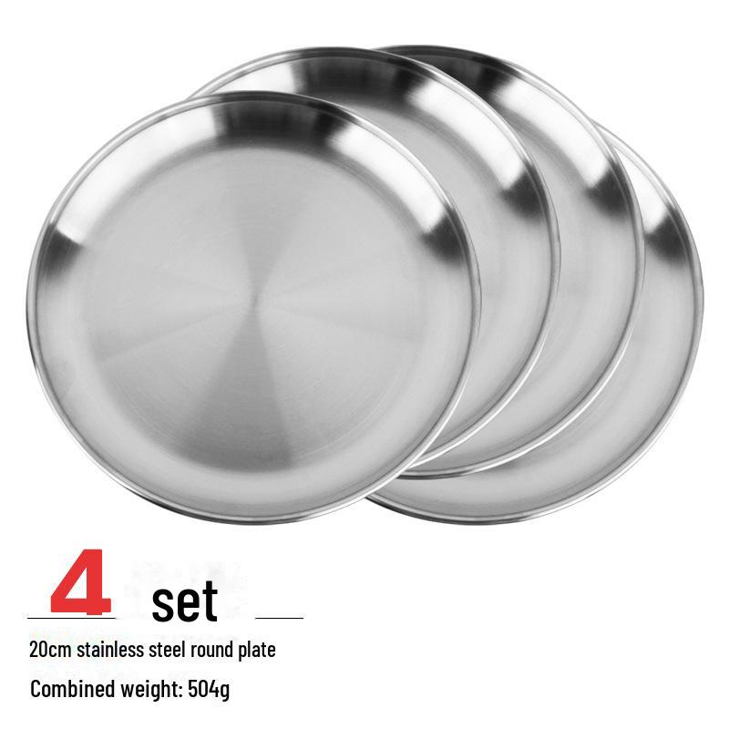 Прочный набор из 5 круглых тарелок из нержавеющей стали: Ужин, Фрукты, Пикник, Барбекю, Термостойкий