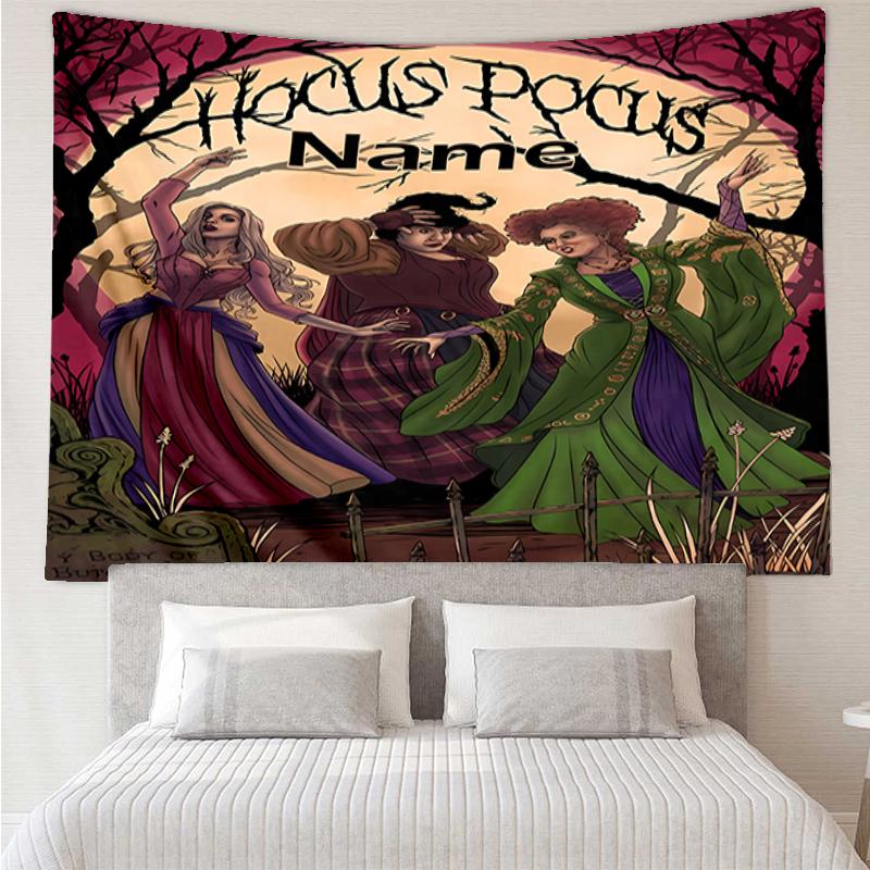 Custom Name Hocus Pocus Print Tapestry, Backdrop, Easy Setup, Ideal for Bedroom, Office & Living Room, with Aesthetic Wall Hanging Decor.