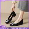 Square Head Single Shoes Women's Thick Heel Spring New Rhinestone Shallow High Heels