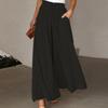 2024 женские однотонные брюки с эластичным поясом, широкие брюки с высокой талией, длинные брюки-кюлоты