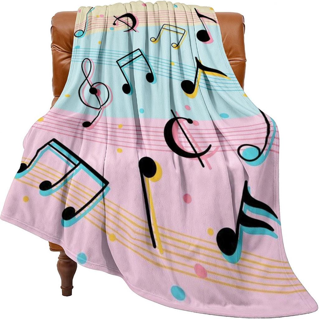 Musical Notes Print Flannel Throw Blanket – Cute Music Lover Gift for Home Office Sofa Car Nap