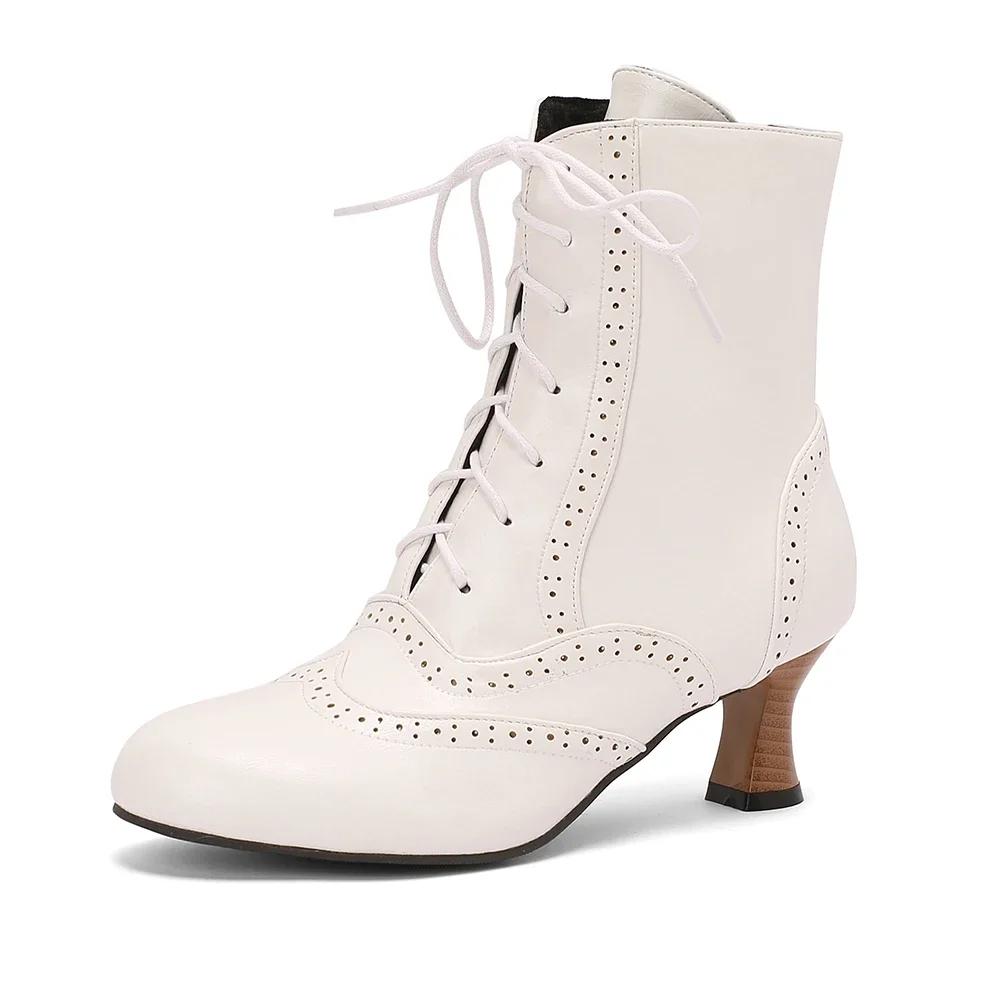 2024 Лидер продаж, новые модные броги с резными коричневыми, зелеными, белыми шнуровками, на высоком каблуке, ботильоны, женские ботинки, женская обувь, большой размер 43