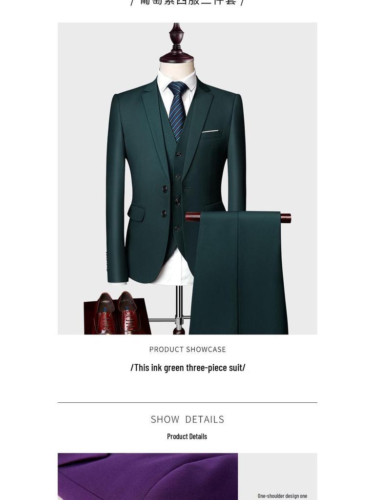 Men's Slim Fit Three-Piece Suit, Multi-Color British Wedding Tuxedo, Plus Size Groomsman Set