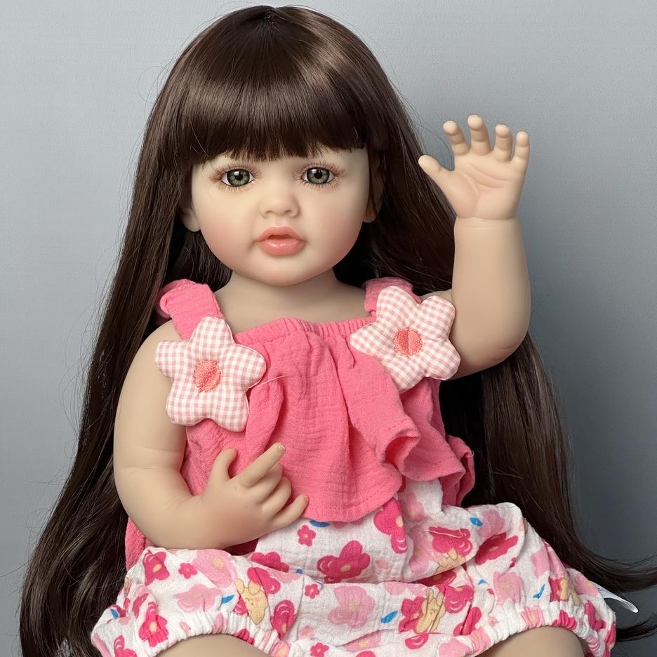 BZDOLL 55 СМ Полностью Мягкий Винил Кукла Реборн Девочка Игрушка Реалистичная 22 Дюйма Принцесса Малыш Арт Бебе Подарки на День Рождения для Ребенка