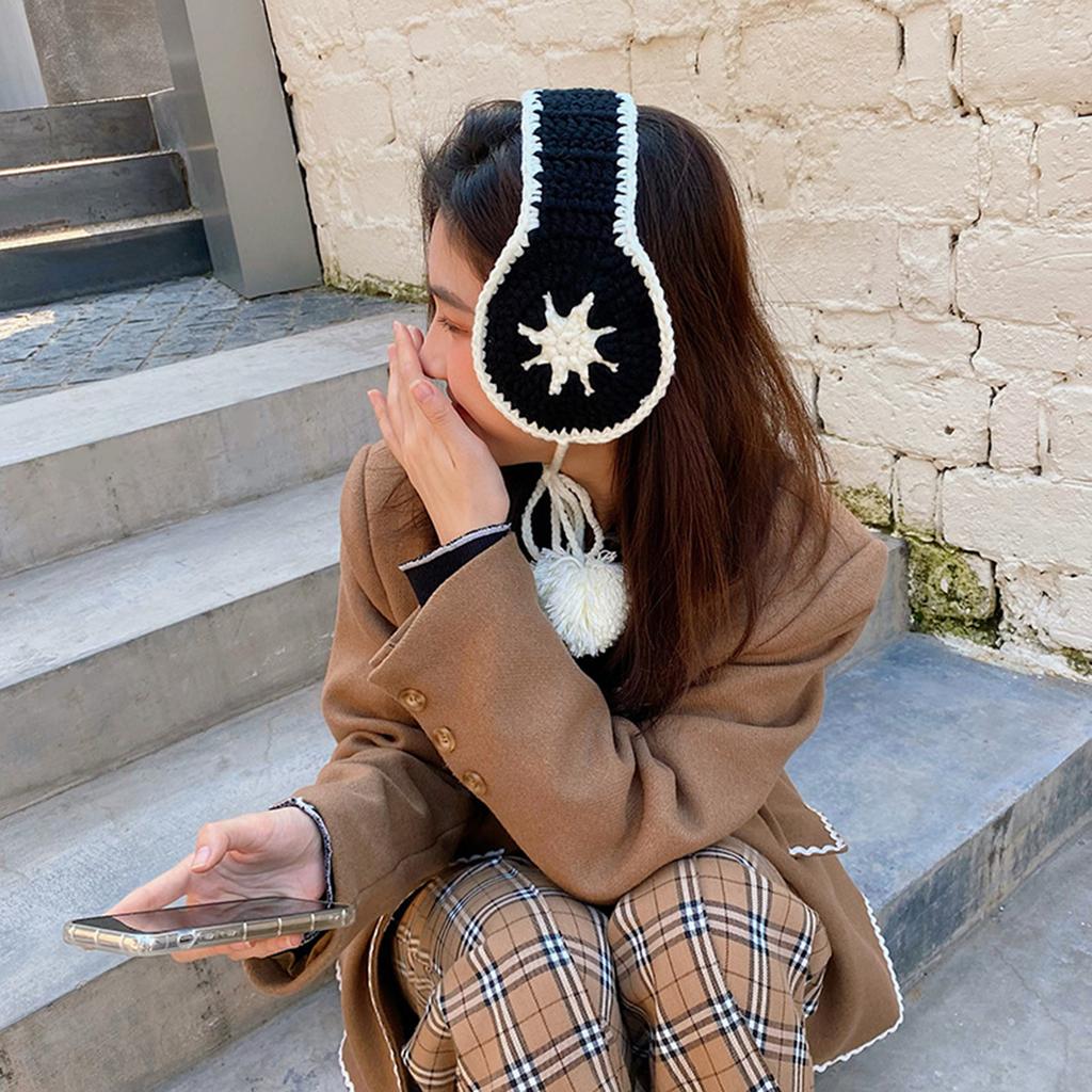 Вязаные наушники с ремешком для женщин, теплые наушники для согревания ушей, защитные от холода, пушистые накладки для ушей для фото на открытом воздухе, наушники