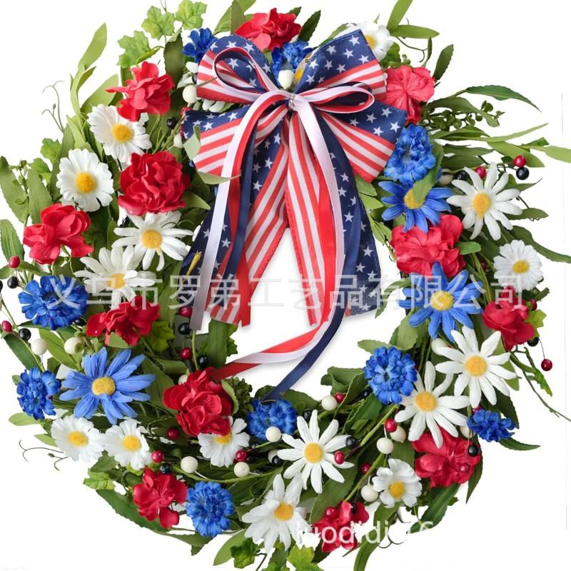 4th Of July Wreath Door Hanging Decoration With USA Flag Patriotic Party Home Outdoor Festive Display