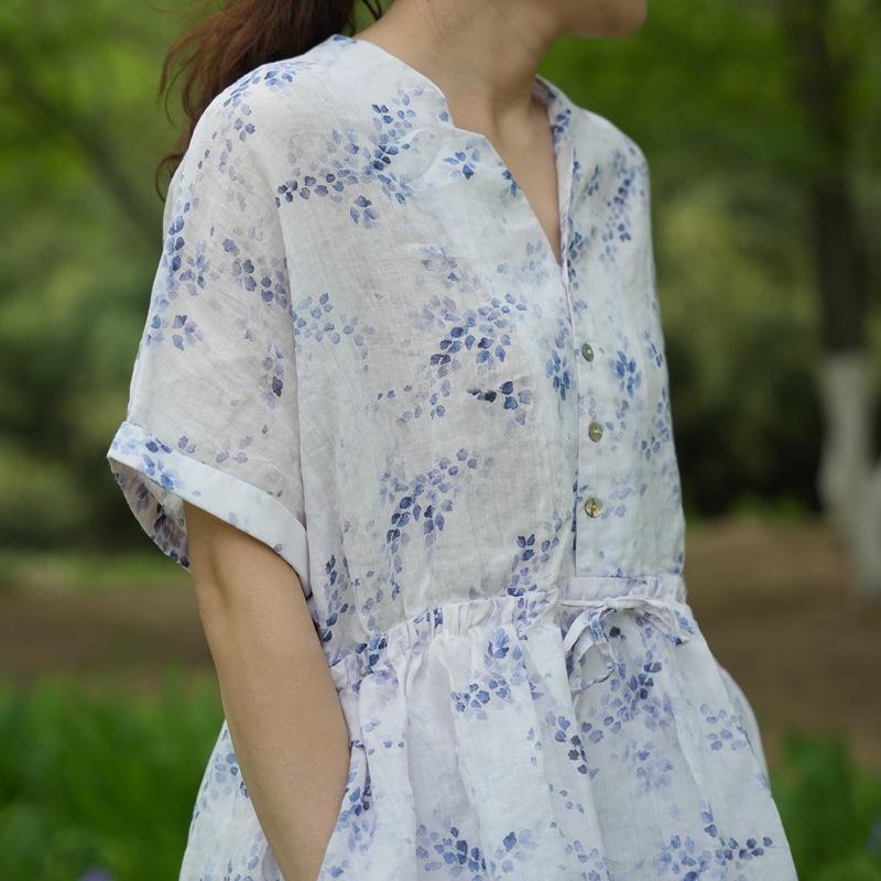 Johnature Женское весеннее модное винтажное платье с короткими рукавами и принтом в китайском стиле, повседневное стринговое платье с v-образным вырезом