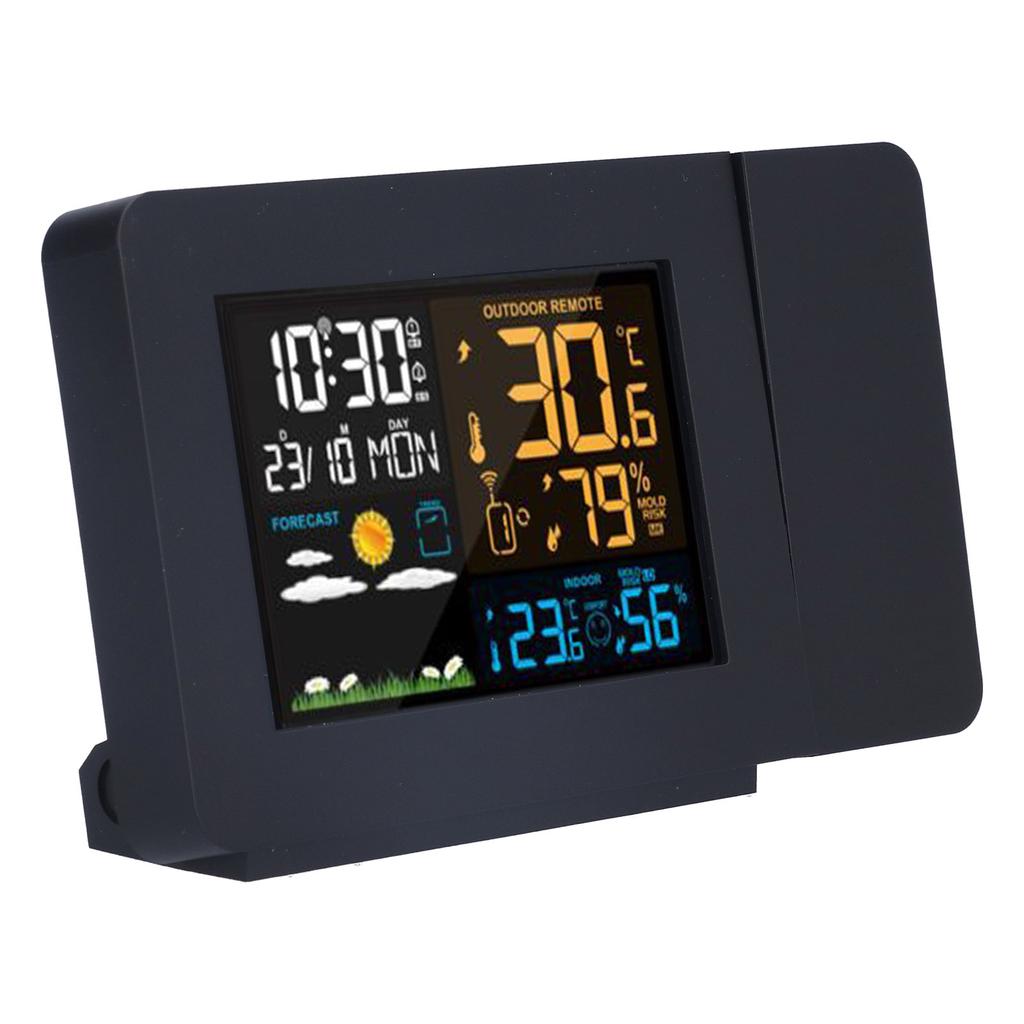 Multifunctional Weather Clock Projected Color Screen Black Portable Humidity Thermometer