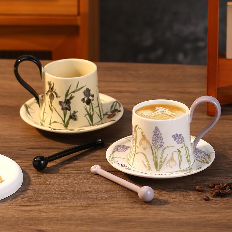 Iris premium retro set ceramic coffee cup saucer high value cup exquisite souvenir afternoon tea water cup