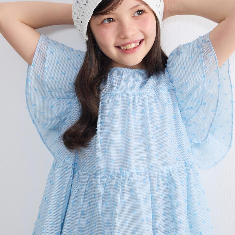 EI Children's Dress Summer New Mid Size Children's Solid Color Polka Dot Lotus Leaf Flying Sleeve Cake Skirt