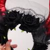 Модный Хэллоуин Ободок с коровьими рогами Кружевная отделка Ободок с красной розой Ободок с овечьими рогами Костюм для вечеринки