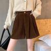 Stripe Women Corduroy Shorts High Waist Loose Streetwear Casual Wide Leg Short Pants  Ladies