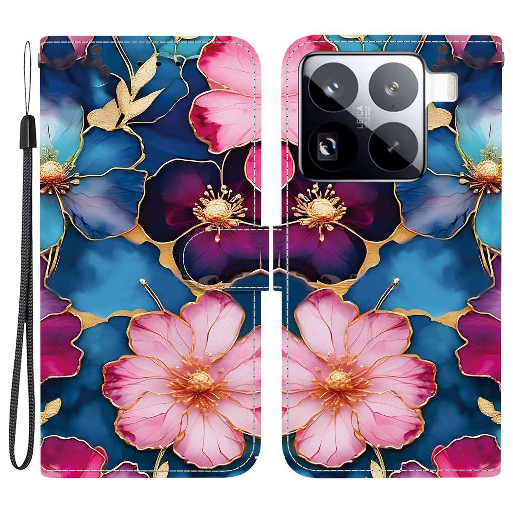 Для Xiaomi 15 Pro Чехол-кошелек с принтом, кожаная подставка, чехол для телефона с ремешком