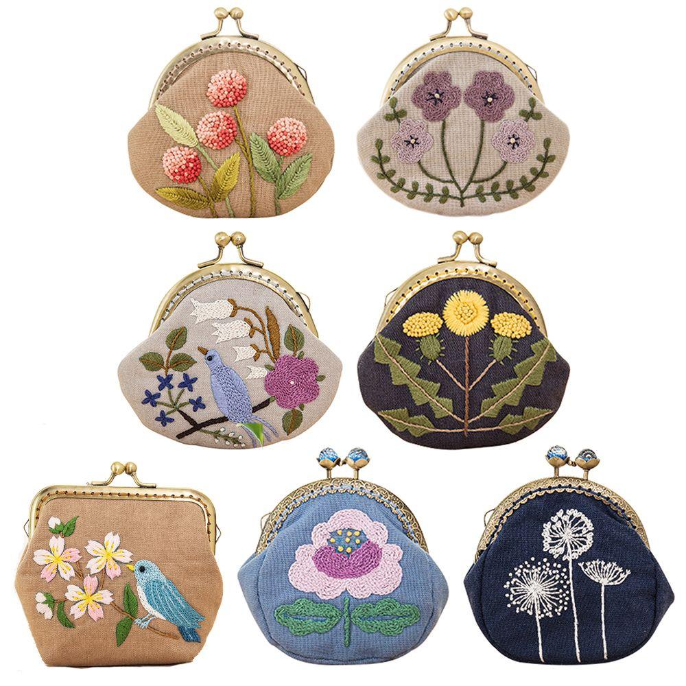 Handmade DIY Crafts Flower Patterns Cross Stitch Coin Purse Wallet Embroidery Starter Kit