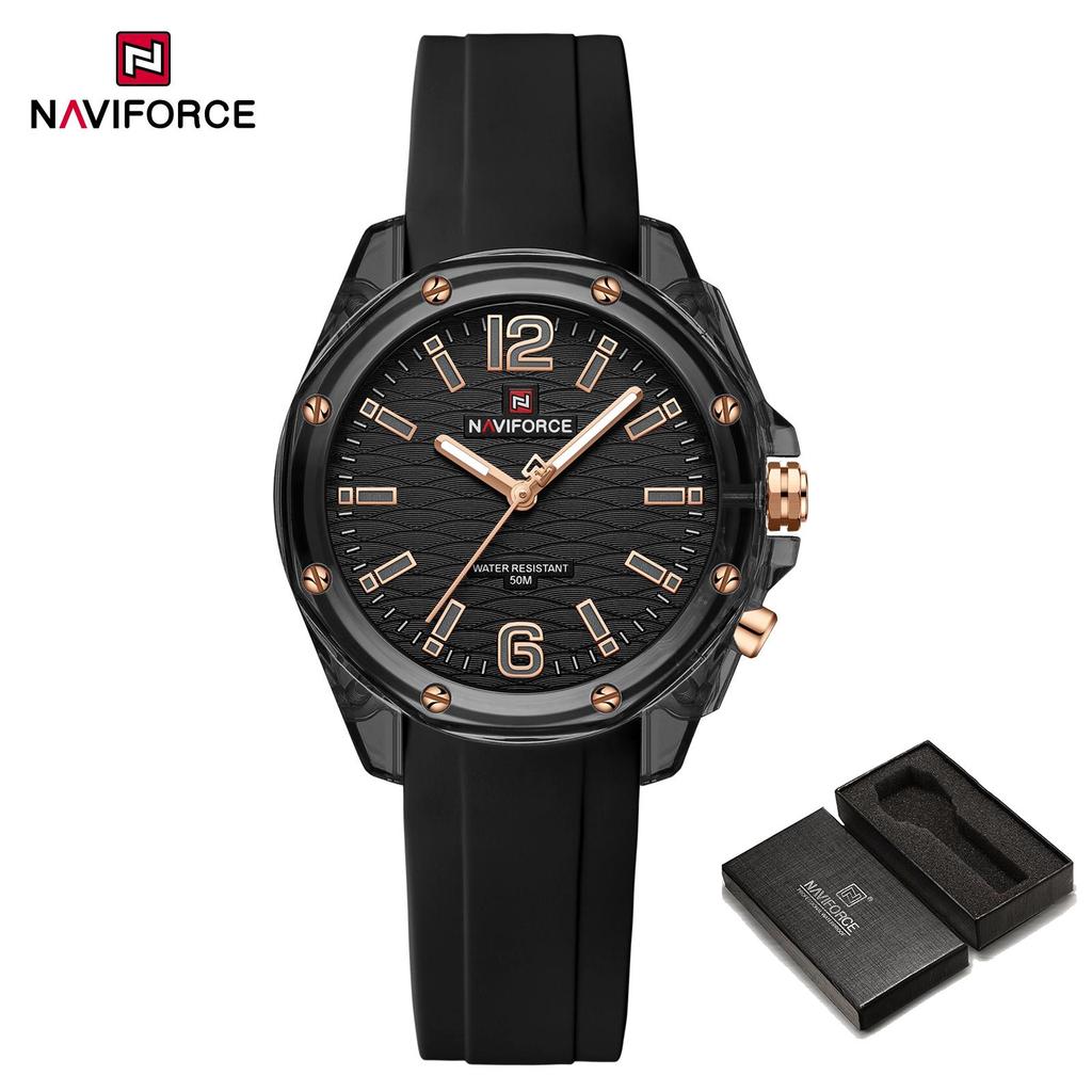 Naviforce Женские простые часы Кварцевый механизм Светящиеся стрелки Водонепроницаемость 50 м Силиконовый ремешок Легкие Женские Девичьи Повседневные Модные часы NF6103