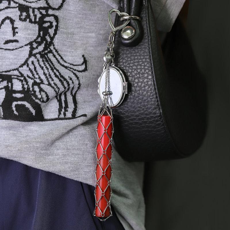 Простой металлический сетчатый кулон-зеркальце из нержавеющей стали, карманная сумочка для помады и бальзама для губ, брелок, шарм для сумки, аксессуары для украшения сумки