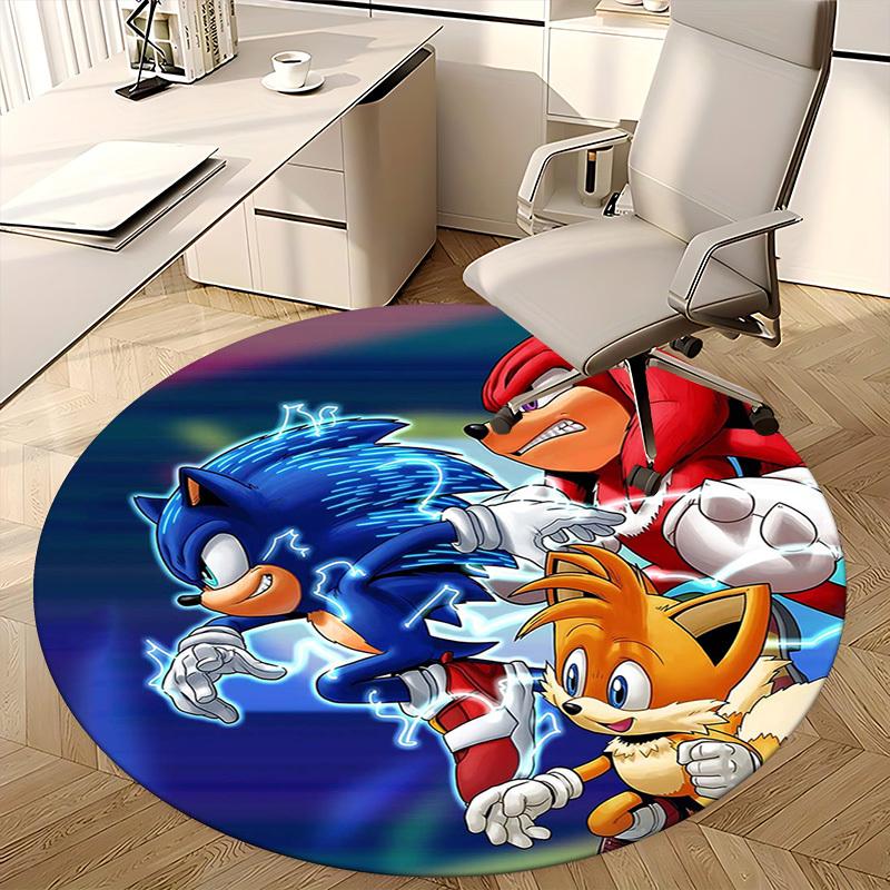 1pc Sonic, Tails & Knuckles Anime Cartoon Design Round Carpet  Office Chair Mat, NonSlip Rug for Home Decor, Living Room, Bedroom