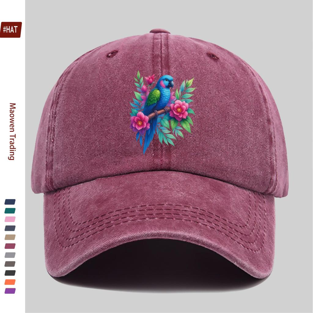 pc Parrot And Floral Print Pattern Baseball Cap Fashion Decor Sun Hat for Casual Travel Lovers Truck Driver Papa Hat Comfort