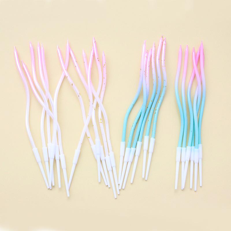 Gradient Pink and Green Curve Candle Party Gradient Pink Platinum Dot Spiral Candle