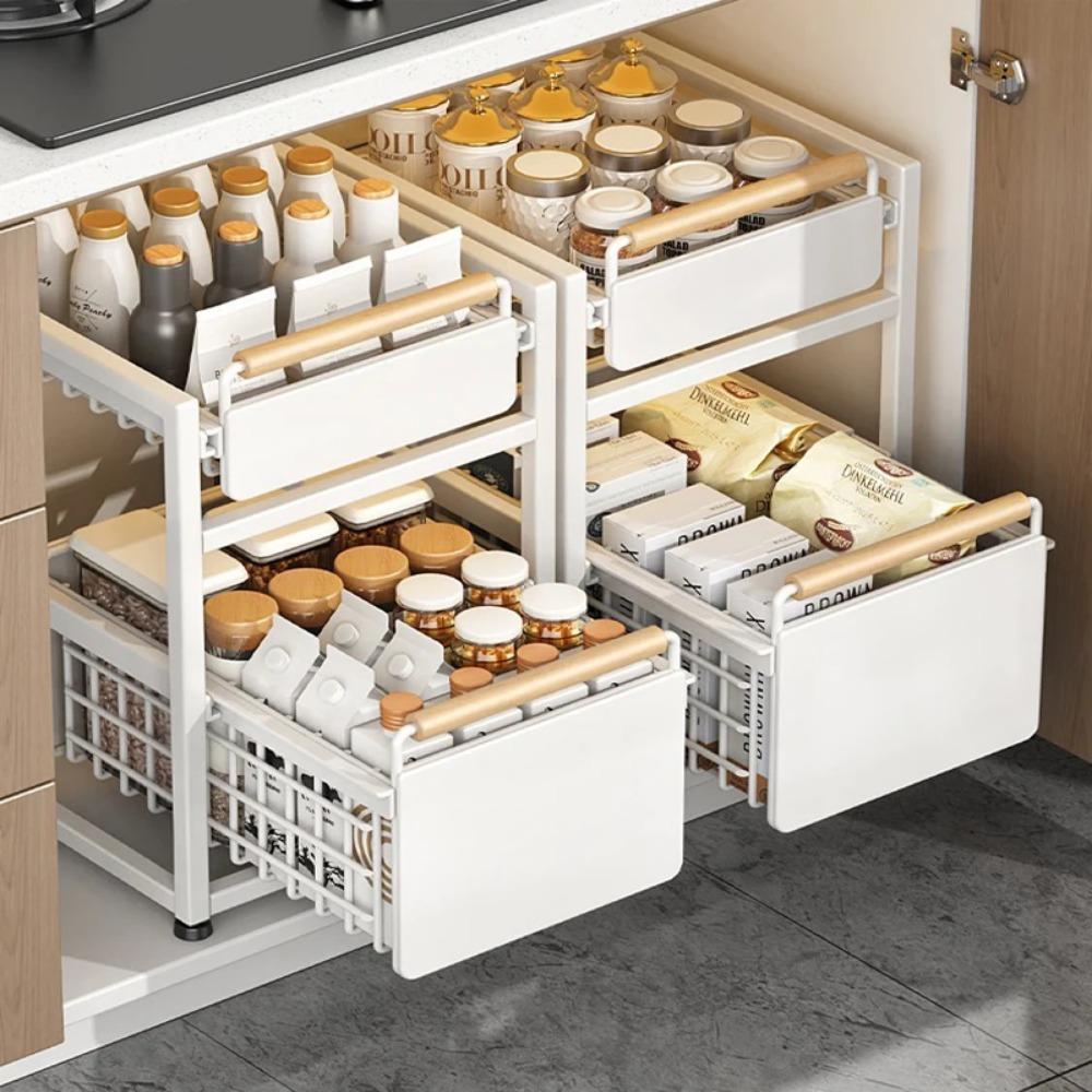 Kitchen Storage Rack Carbon Steel Under Sink Shelf Seasoning Bottle Spice Storage Racks Kitchen Organizer Sink Pull-Out Shelf