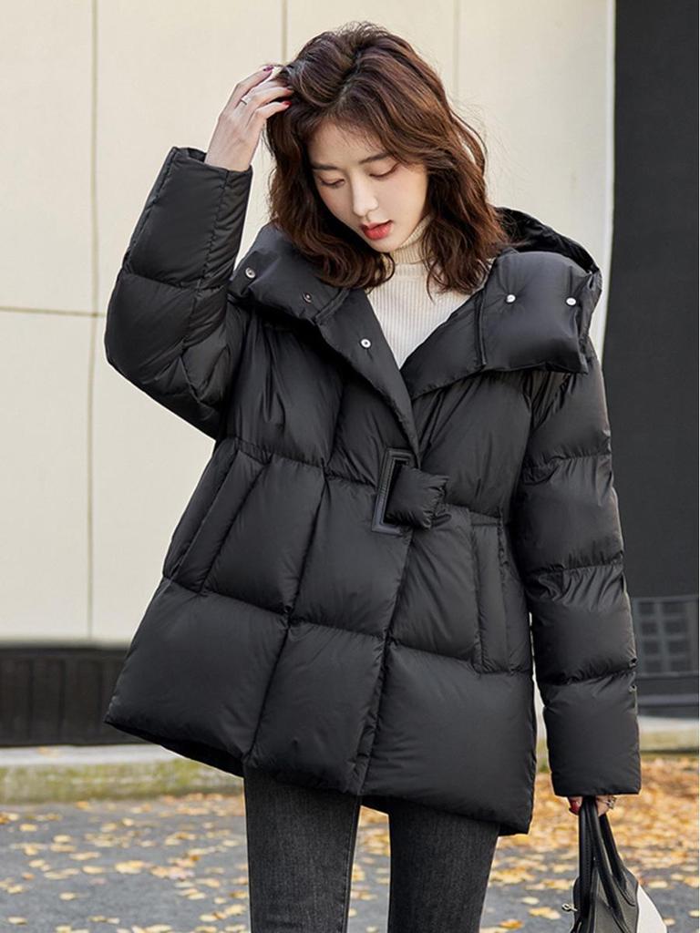 Women's Mid-Length Hooded Down Jacket - 2024 Winter Fashion, Thick, Warm, and Trendy White Duck Down