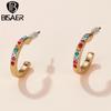 Bisaer Bright Colorful Rhinestones Circular Shape Stud Earrings for Women Fine Jewelry