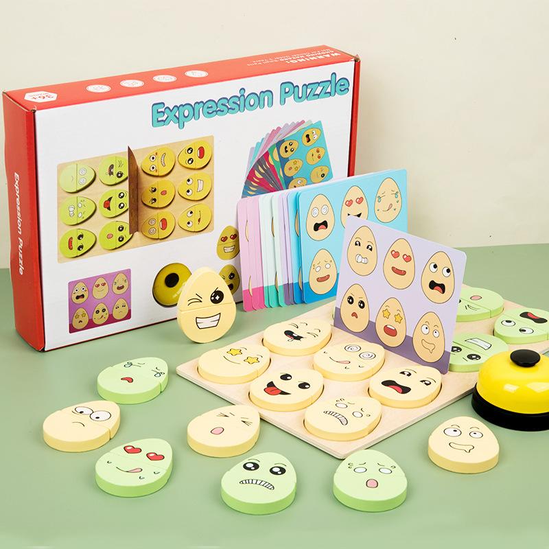Wooden Children'S Early Education Fun Expression Egg Matching Game Battle Training Interactive Educational Toy